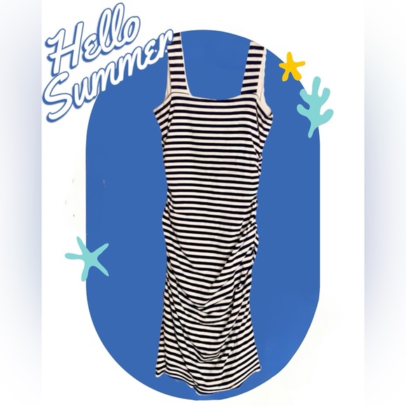 Boden Dress, ruched, Navy & White, striped bodycon, 6L - Picture 2 of 10